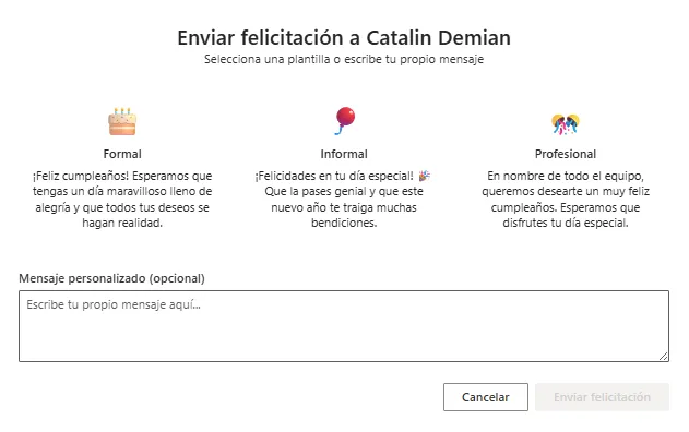 Plantillas de mensajes para Teams o correo