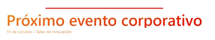 Encabezado de evento corporativo en SharePoint con separador superior y texto degradado