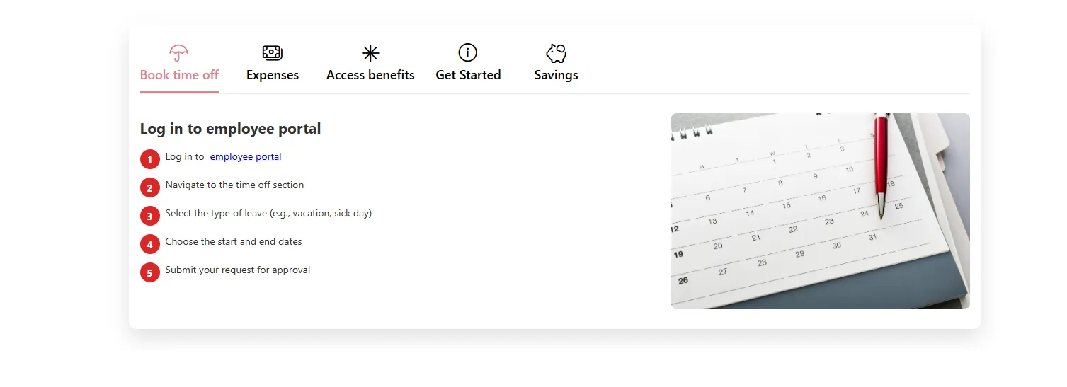 Tabs en SharePoint mostrando varias pestañas con icono, título y contenido con imagen a la derecha.